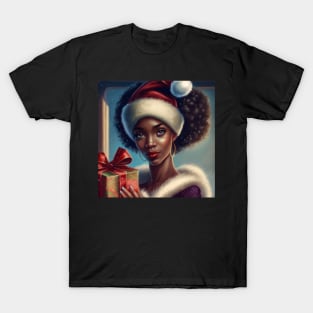 African American  Black Girl Santa T-Shirt